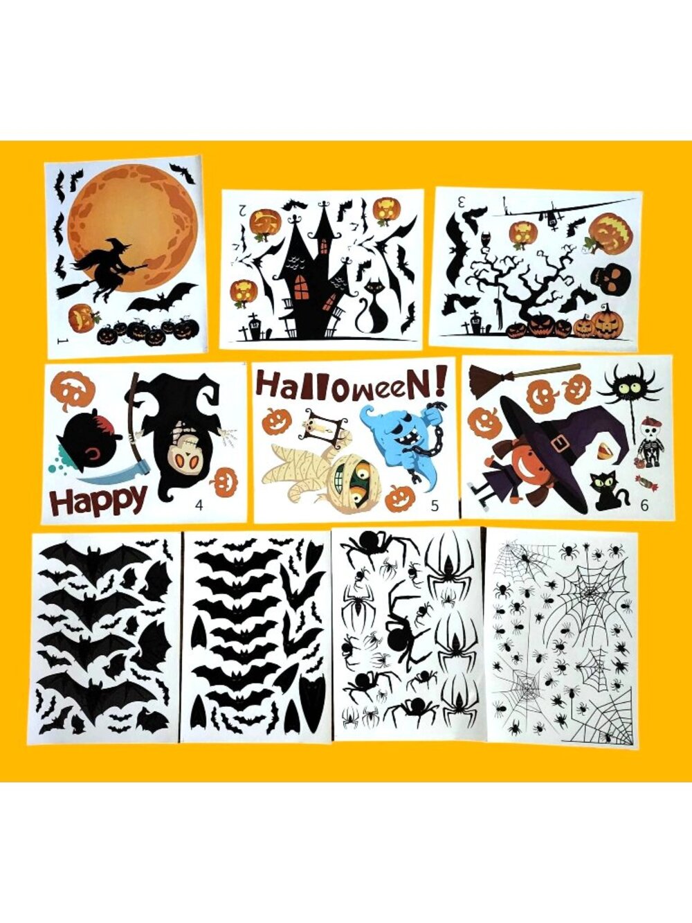 NIP 170 Piece Halloween Wall Window Clings Decoration Spider Bats Witch Pumpkin